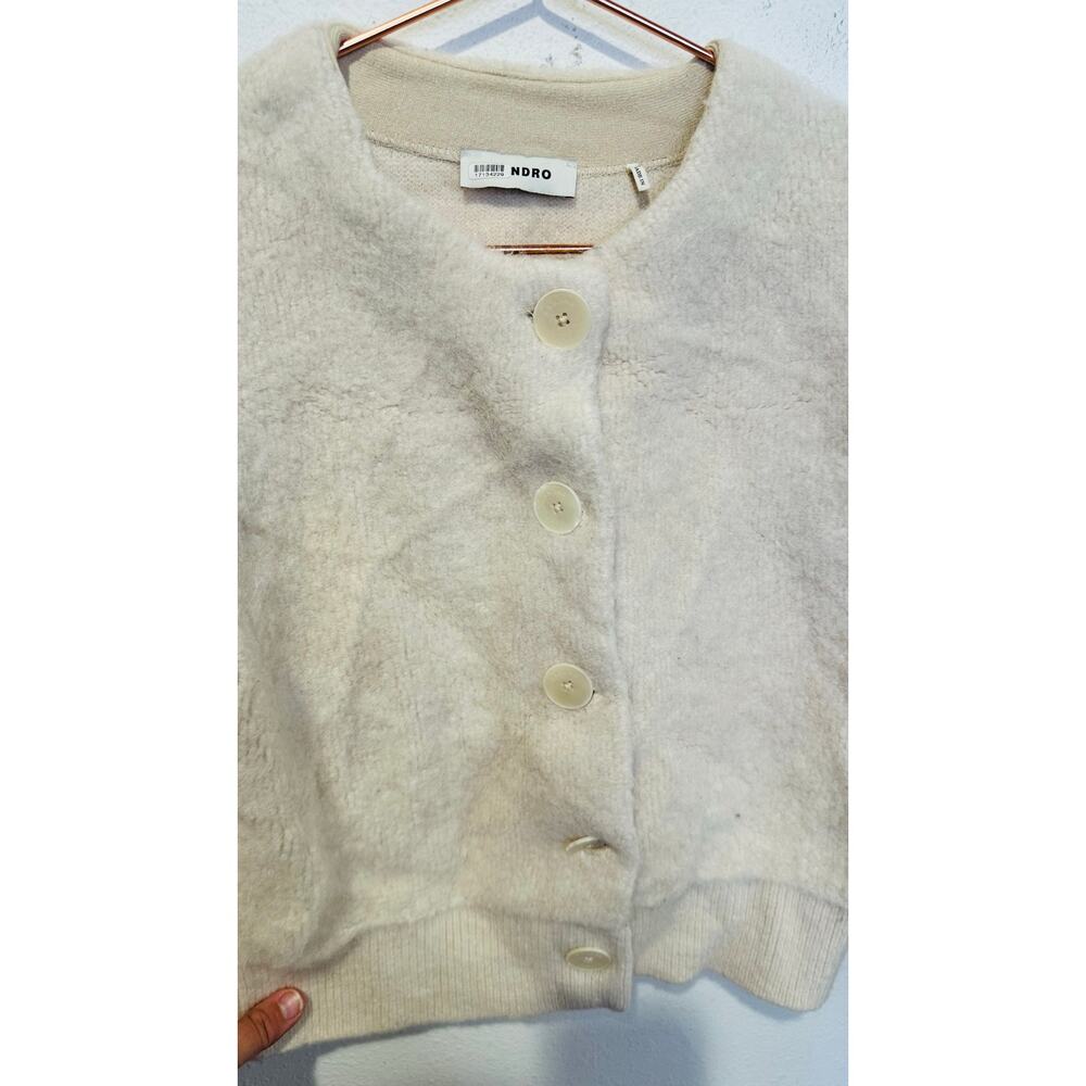 SANDRO OFF-WHITE Knit Alpaca Wool Blend Creamy Button Knot Cardigan size 0 - Picture 8 of 16